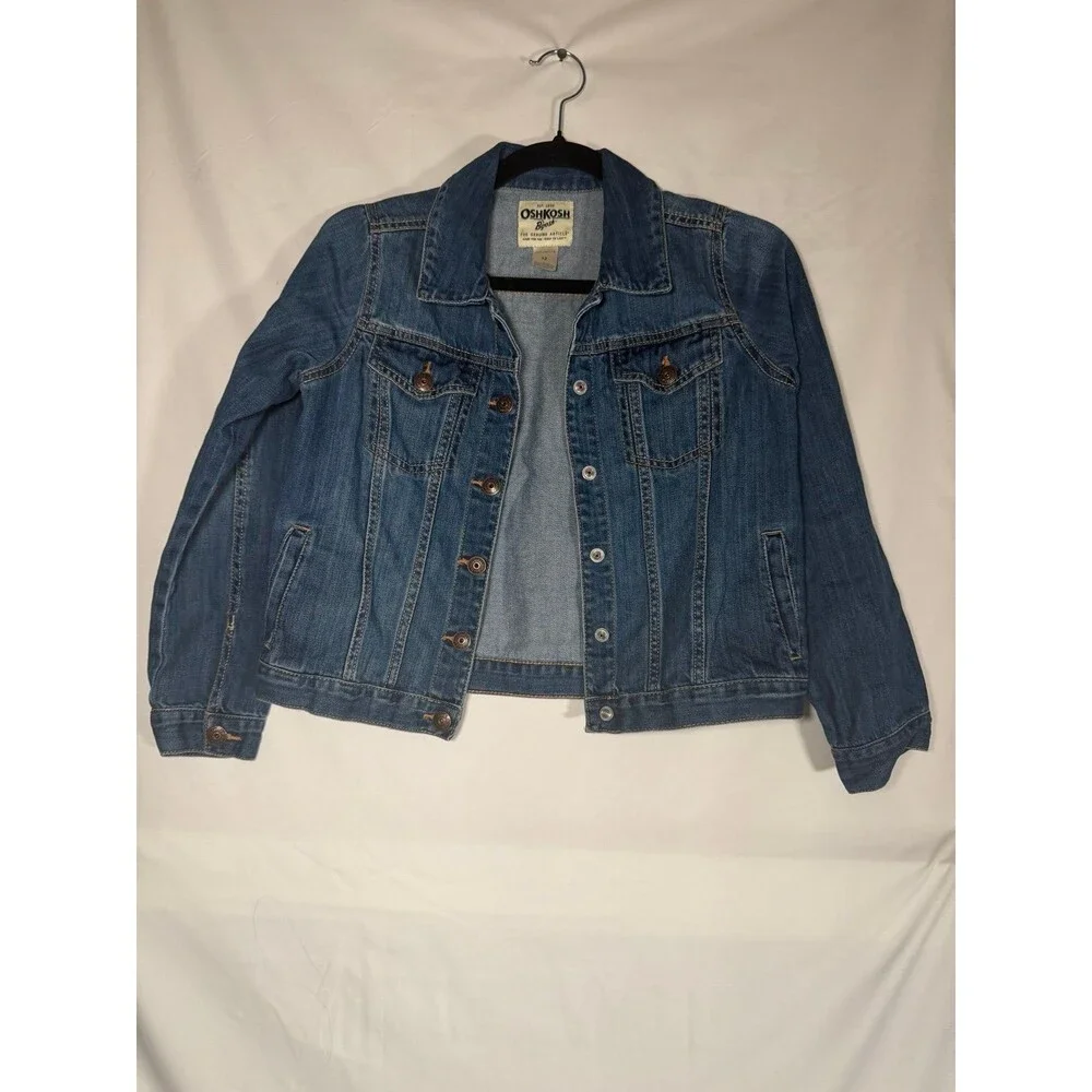 OshKosh B'gosh Girls Denim Jacket Blue Button Front Collared Pockets Size 12